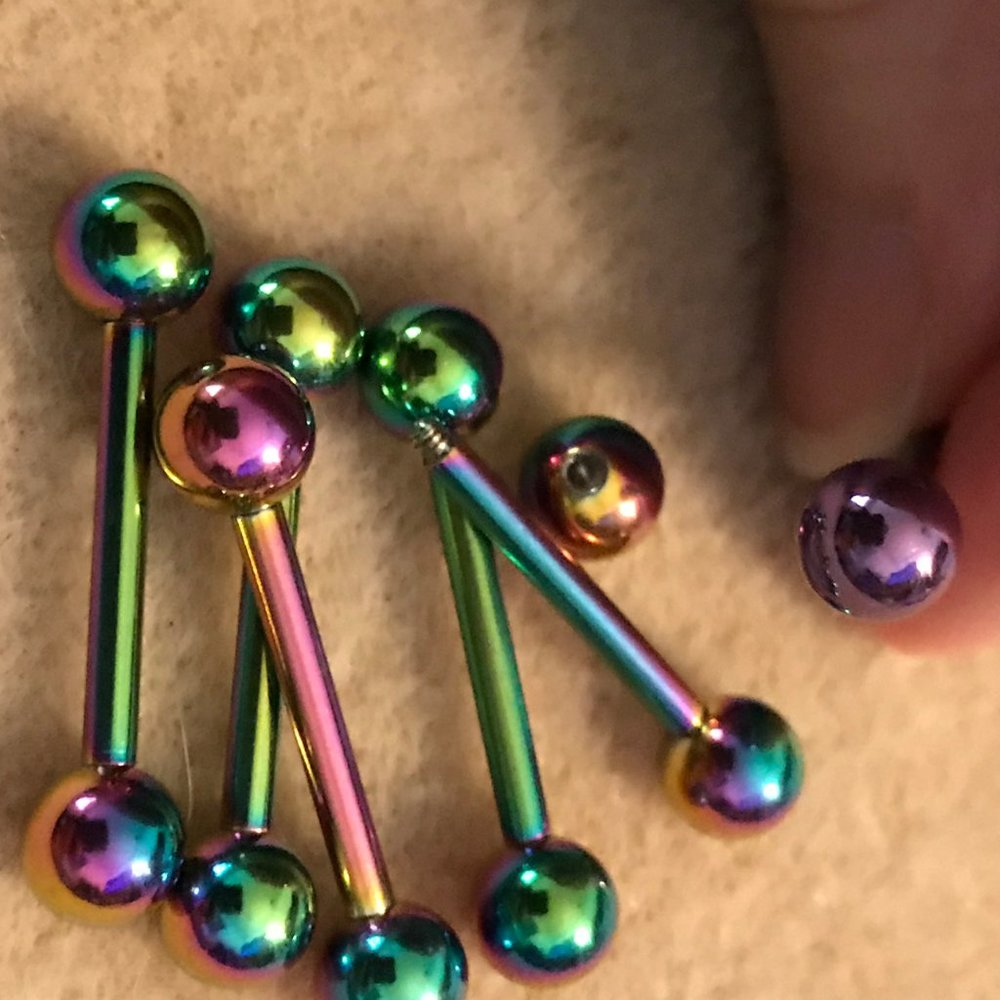 12 Gauge Multi-Colored Titanium Tongue Ring